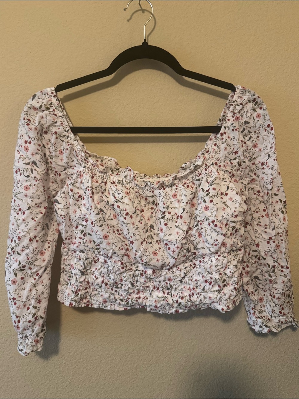 Paper Crane White Floral Off-Shoulder Smocked Crop Top